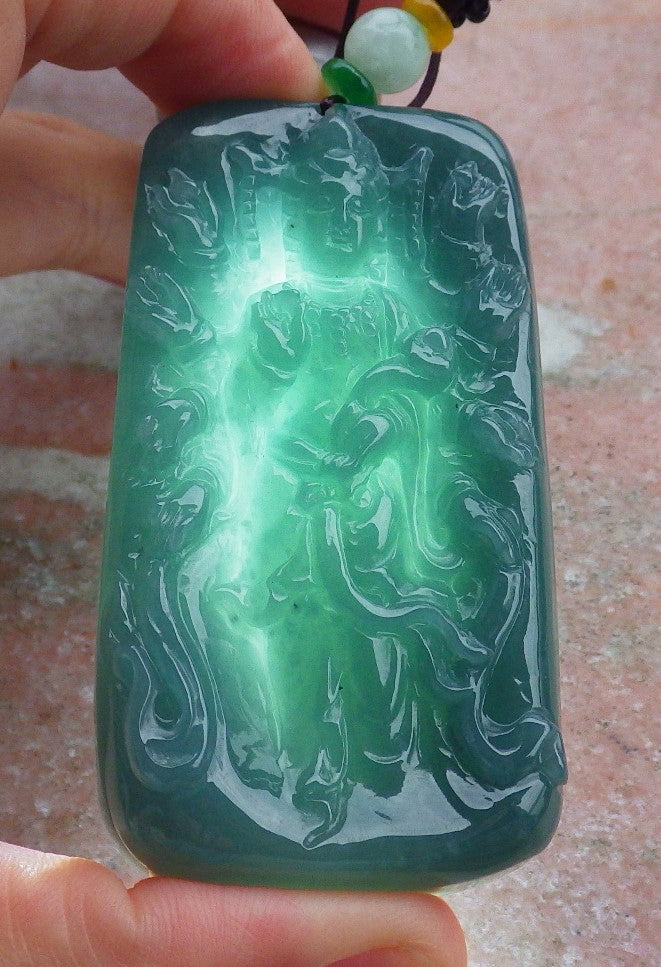 Certified Natural Hand Carved Myanmar Burma Green A Jade jadeite 1000 Hand Guanyin Kwan Yin God Pendant Necklace