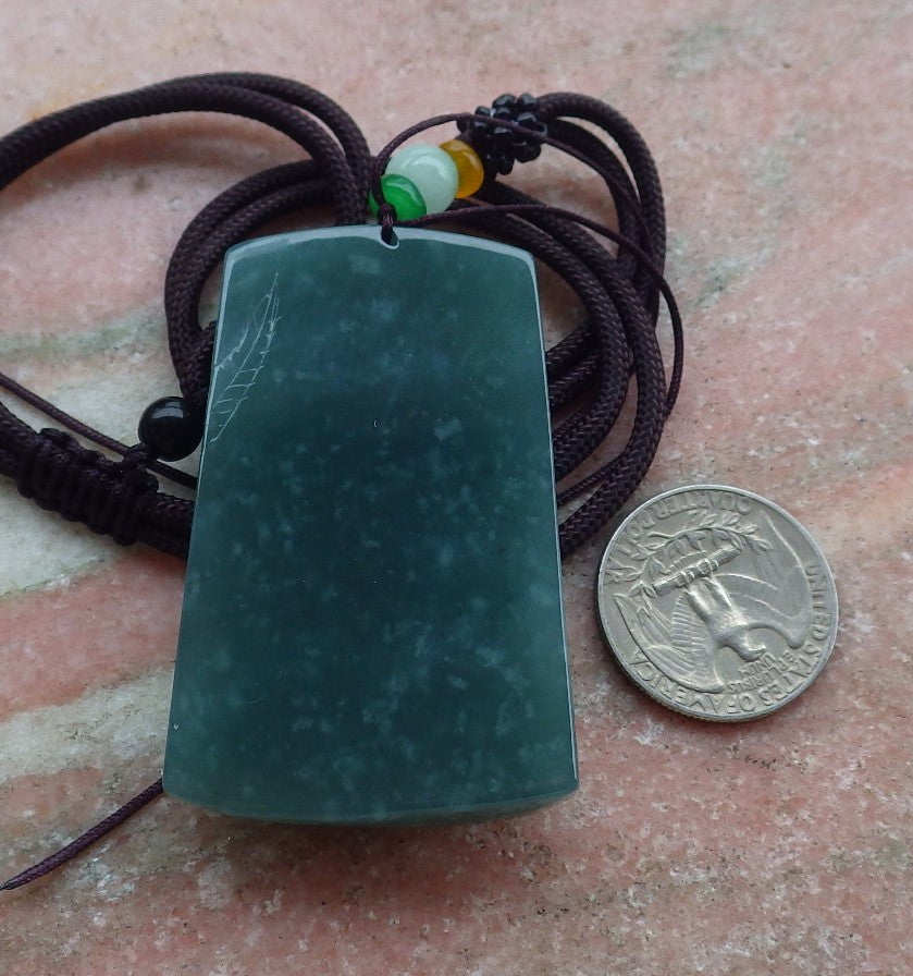 Certified Hand Carved Green Natural Myanmar Burma A Jade jadeite Tiger Bead Ruyi Pendant Necklace