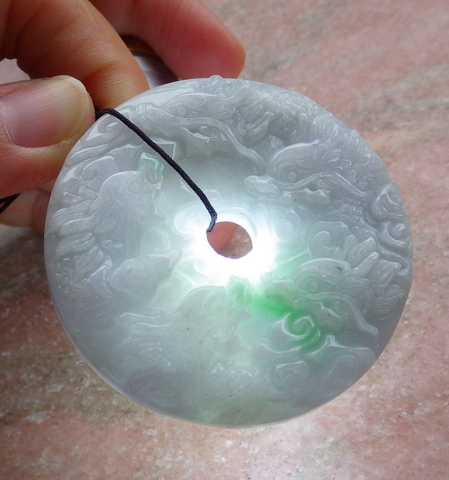 Certified Hand Carved Green Natural Myanmar Burma A Jade jadeite Circle 9 Dragon Bead Pendant Necklace