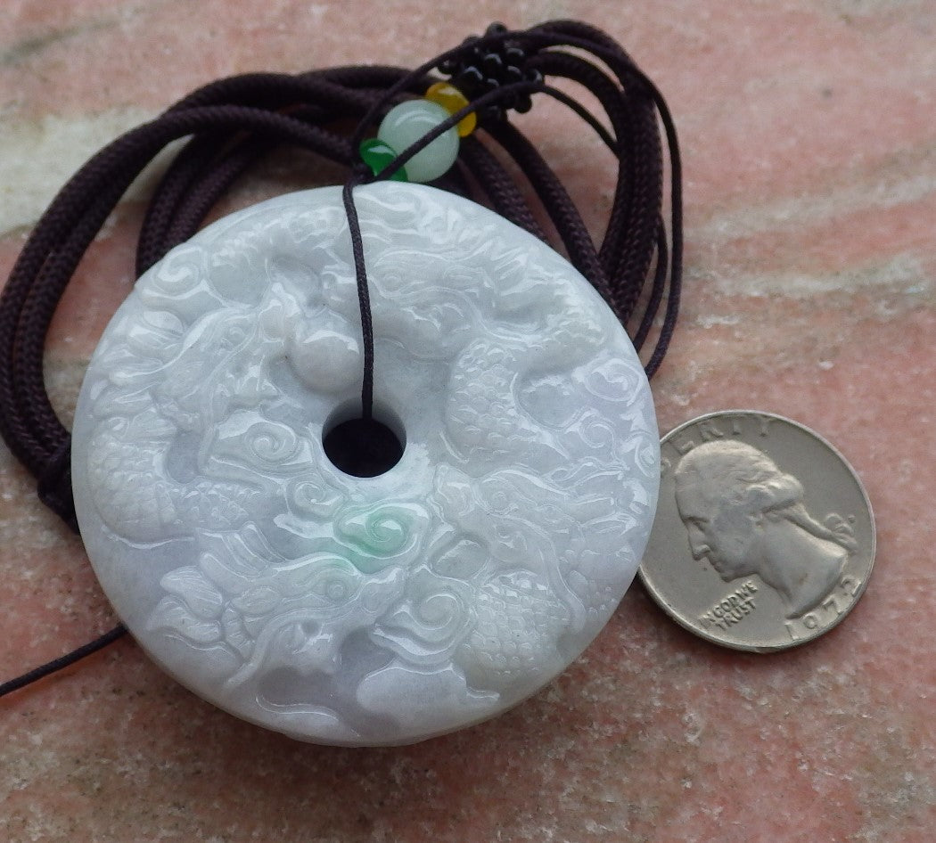 Certified Hand Carved Green Natural Myanmar Burma A Jade jadeite Circle 9 Dragon Bead Pendant Necklace