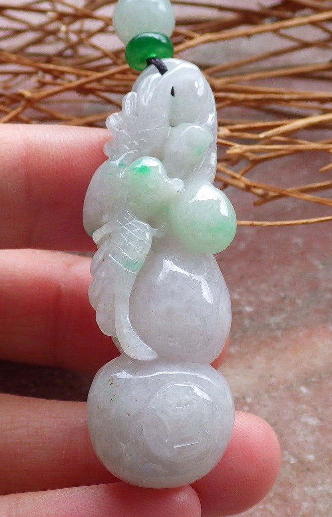 Certified Hand Carved Green Natural Myanmar Burma Grade A Jade jadeite Phoenix Bird Flower Pendant Necklace