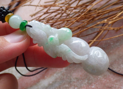 Certified Hand Carved Green Natural Myanmar Burma Grade A Jade jadeite Phoenix Bird Flower Pendant Necklace