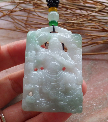 Certified Hand Carved Green Natural Myanmar Burma A Jade jadeite Guan Gong God Dragon Pendant Necklace