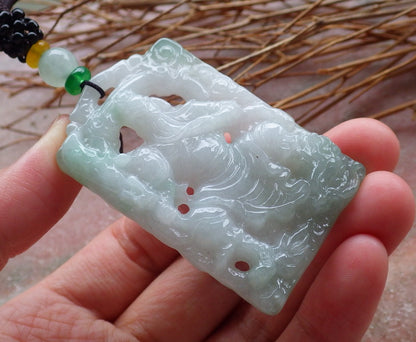 Certified Hand Carved Green Natural Myanmar Burma A Jade jadeite Guan Gong God Dragon Pendant Necklace