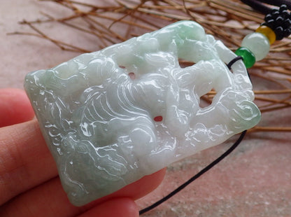 Certified Hand Carved Green Natural Myanmar Burma A Jade jadeite Guan Gong God Dragon Pendant Necklace