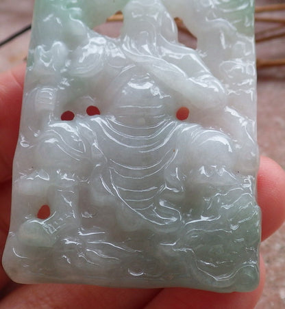 Certified Hand Carved Green Natural Myanmar Burma A Jade jadeite Guan Gong God Dragon Pendant Necklace