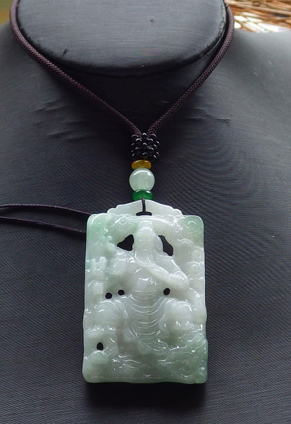 Certified Hand Carved Green Natural Myanmar Burma A Jade jadeite Guan Gong God Dragon Pendant Necklace