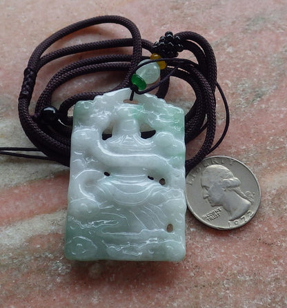 Certified Hand Carved Green Natural Myanmar Burma A Jade jadeite Guan Gong God Dragon Pendant Necklace