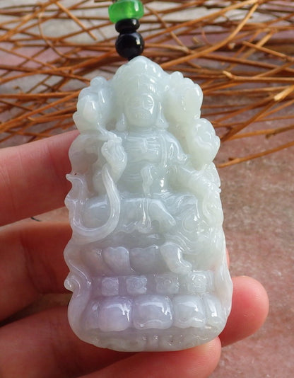 Certified Natural Hand Carved Myanmar Burma Green A Jade jadeite Guanyin Kwan Yin God Pendant Necklace