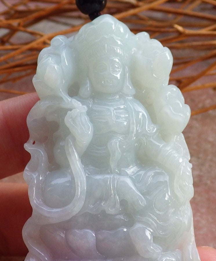 Certified Natural Hand Carved Myanmar Burma Green A Jade jadeite Guanyin Kwan Yin God Pendant Necklace