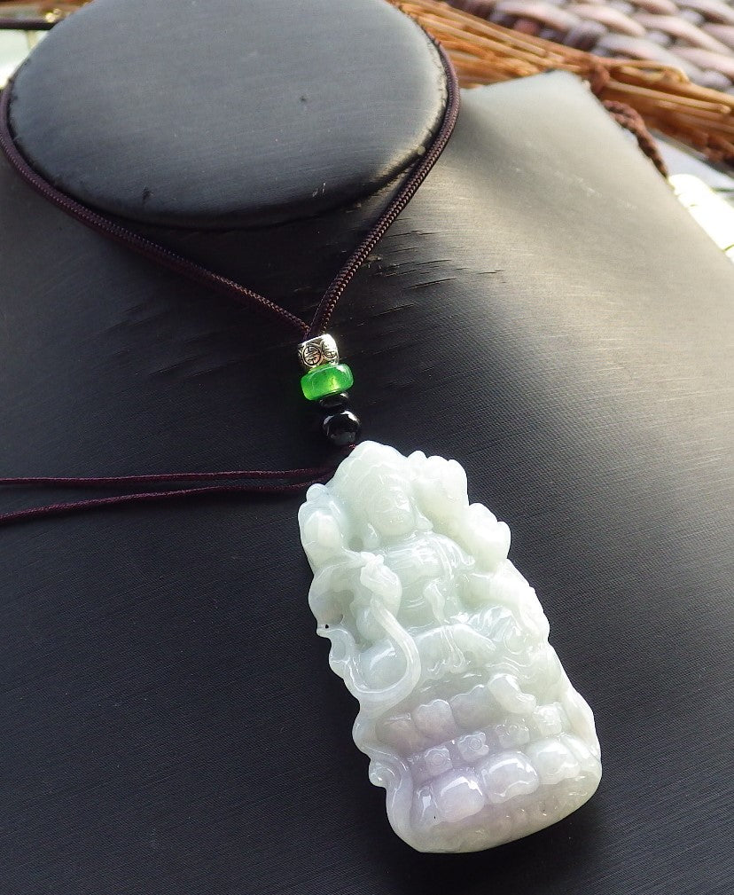 Certified Natural Hand Carved Myanmar Burma Green A Jade jadeite Guanyin Kwan Yin God Pendant Necklace