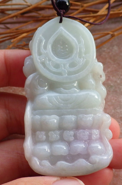 Certified Natural Hand Carved Myanmar Burma Green A Jade jadeite Guanyin Kwan Yin God Pendant Necklace