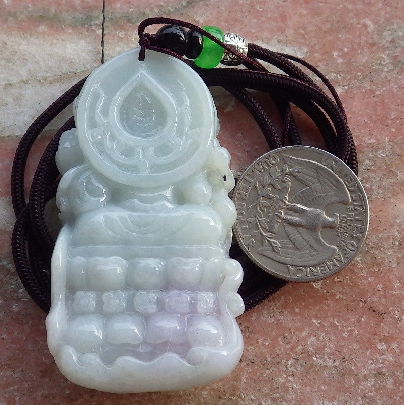 Certified Natural Hand Carved Myanmar Burma Green A Jade jadeite Guanyin Kwan Yin God Pendant Necklace