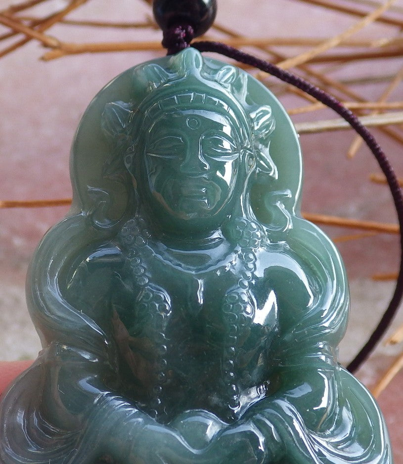 Certified Natural Hand Carved Myanmar Burma Green A Jade jadeite Guanyin Kwan Yin God Pendant Necklace