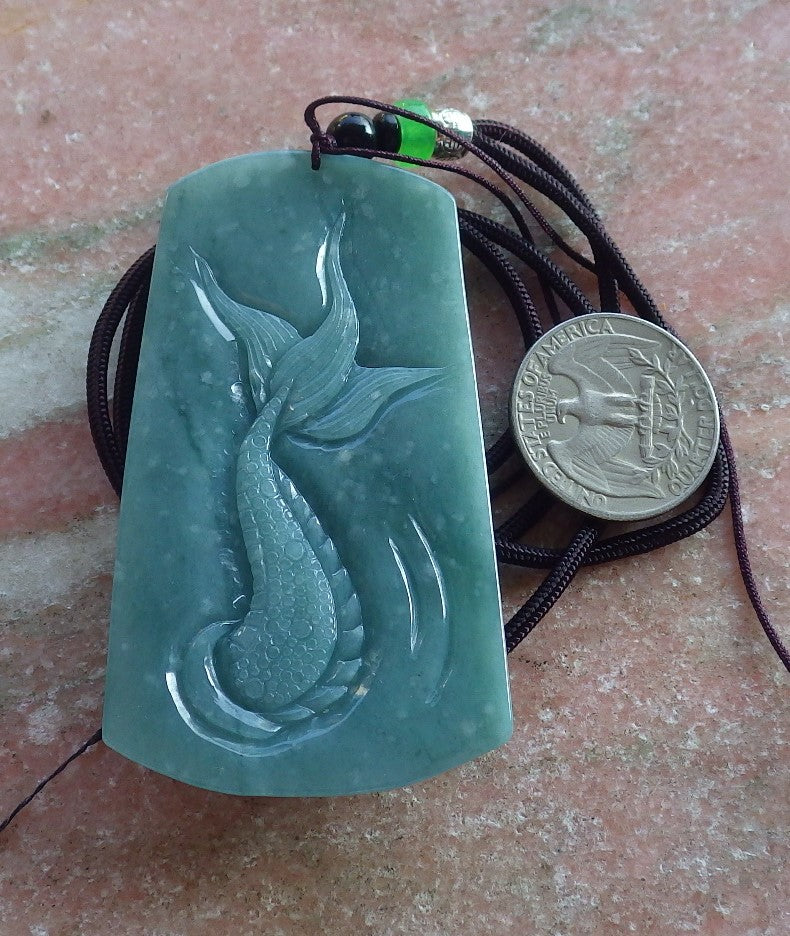 Certified Hand Carved Green Natural Myanmar Burma A Jade jadeite Dragon Bead Ruyi Pendant Necklace