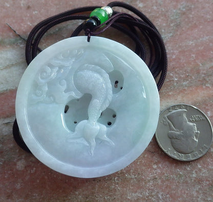 Certified Hand Carved Green Lavender Natural Myanmar Burma A Jade jadeite Dragon Phoenix Lotus Ruyi Pendant Necklace