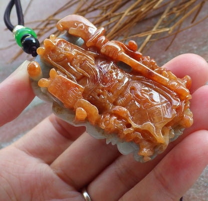 Certified Hand Carved Green Red 100% Natural Myanmar Burma A Jade jadeite Fight God Guan Gong God Guangyu Broadword Pendant Necklace