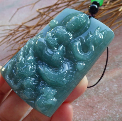 Certified Hand Carved Green 100% Natural Myanmar Burma A Jade Jadeite Guanyin Kwan yin Dragon Pendant Necklace