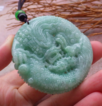 Certified Hand Carved Green Lavender Natural Myanmar Burma A Jade jadeite Dragon Phoenix Lotus Ruyi Pendant Necklace