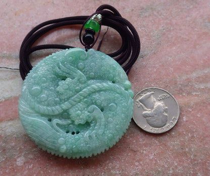 Certified Hand Carved Green Lavender Natural Myanmar Burma A Jade jadeite Dragon Phoenix Lotus Ruyi Pendant Necklace