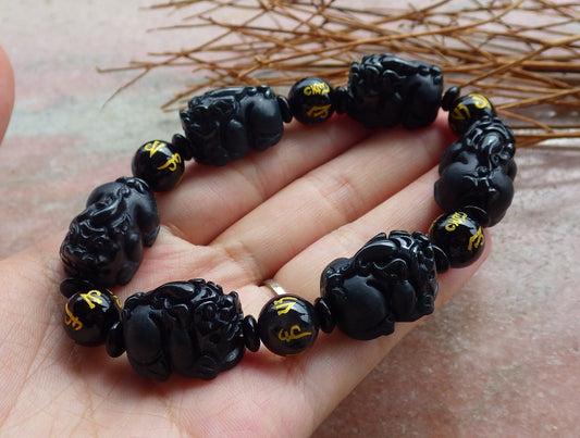 Certified Hand Carved Natural Black Dark Green Myanmar Burma A JADE Jadeite Bead Beads Dragon Pi Xiu Bangle Bracelet