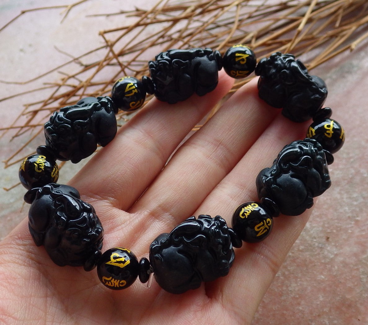 Certified Hand Carved Natural Black Dark Green Myanmar Burma A JADE Jadeite Bead Beads Dragon Pi Xiu Bangle Bracelet