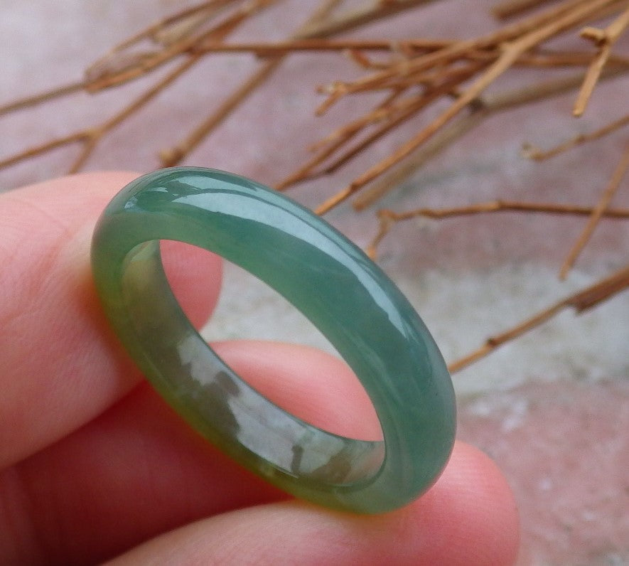 Certified Hand Carved Icy Green Yellow Natural Myanmar Burma A Jade jadeite Circle US 8 Ring