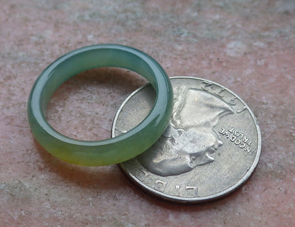 Certified Hand Carved Icy Green Yellow Natural Myanmar Burma A Jade jadeite Circle US 8 Ring