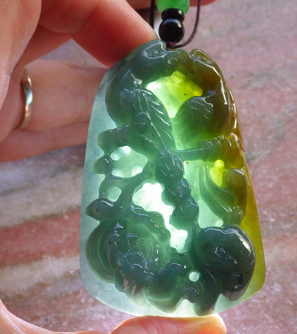 3 pcs Certified Hand Carved Green Natural A Jade Jadeite Pendant Necklace
