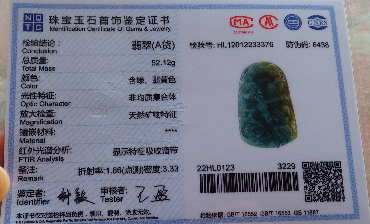 3 pcs Certified Hand Carved Green Natural A Jade Jadeite Pendant Necklace