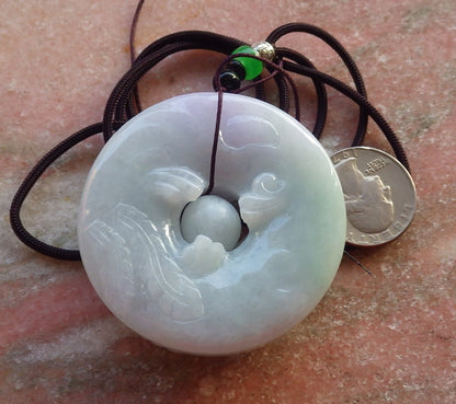 Certified Hand Carved Natural Myanmar Burma A Jade jadeite Dragon Phoenix Circle Pendant Necklace