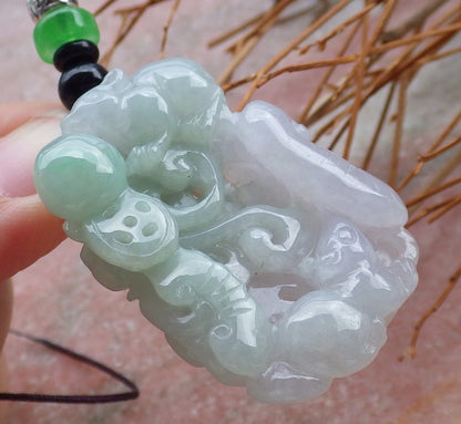 Certified Hand Carved Green 100% Natural Myanmar Burma A Jade Jadeite Mouse Zodiac Lotus Coin Pendant Necklace