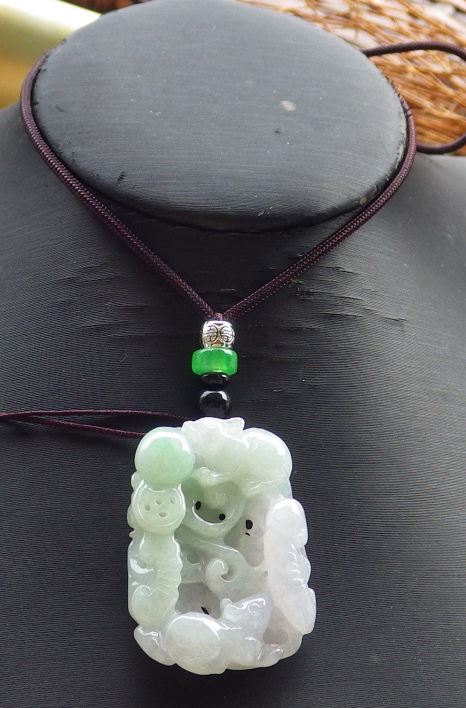 Certified Hand Carved Green 100% Natural Myanmar Burma A Jade Jadeite Mouse Zodiac Lotus Coin Pendant Necklace