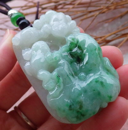 Certified Hand Carved Natural Green Myanmar Burma A Jade jadeite Frog Toad Lotus Leaf Pendant Necklace