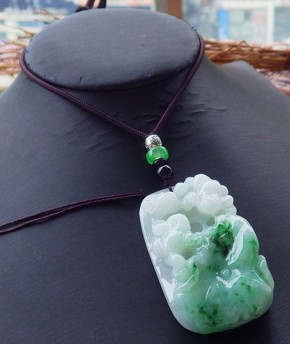 Certified Hand Carved Natural Green Myanmar Burma A Jade jadeite Frog Toad Lotus Leaf Pendant Necklace