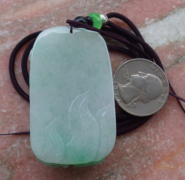 Certified Hand Carved Natural Green Myanmar Burma A Jade jadeite Frog Toad Lotus Leaf Pendant Necklace