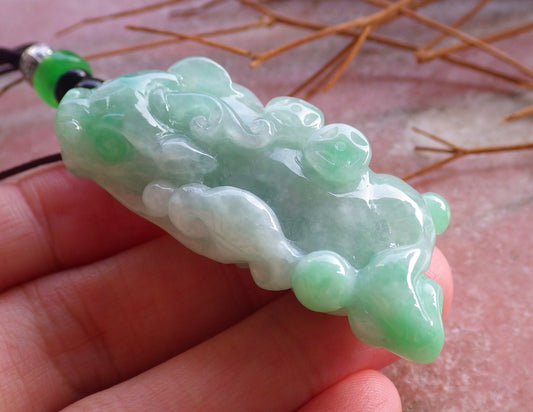 Certified Hand Carved Natural Icy Green Myanmar Burma A Jade jadeite Dragon Pi Xiu Pendant Necklace