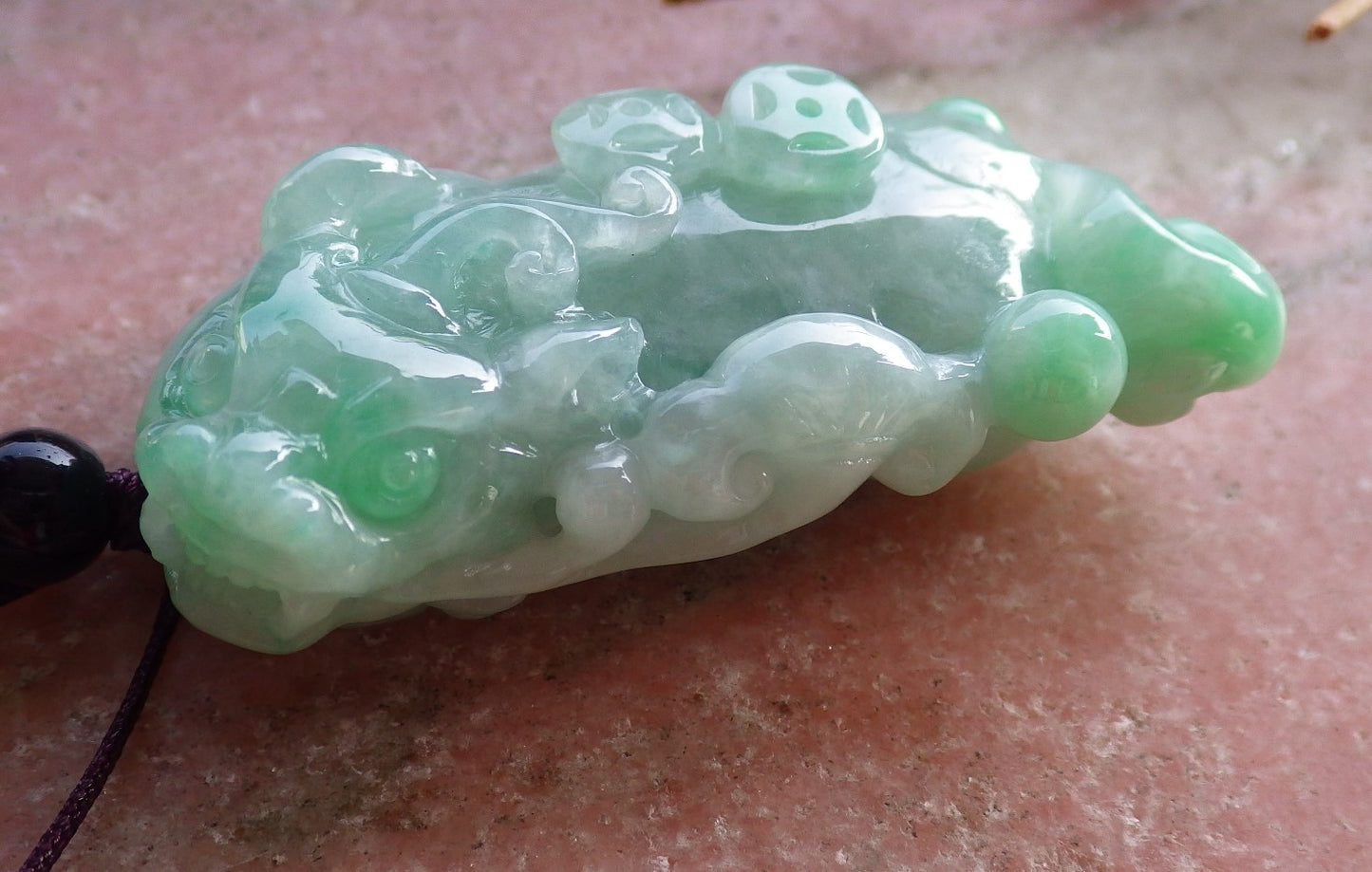 Certified Hand Carved Natural Icy Green Myanmar Burma A Jade jadeite Dragon Pi Xiu Pendant Necklace