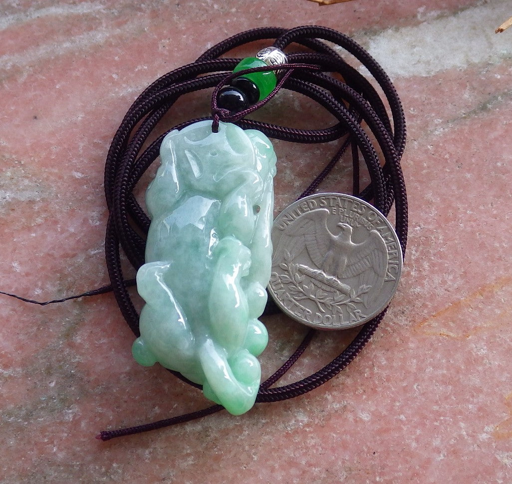 Certified Hand Carved Natural Icy Green Myanmar Burma A Jade jadeite Dragon Pi Xiu Pendant Necklace