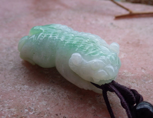 Certified Hand Carved Green Natural Myanmar Burma A Jade jadeite Zodiac Tiger Pendant Necklace