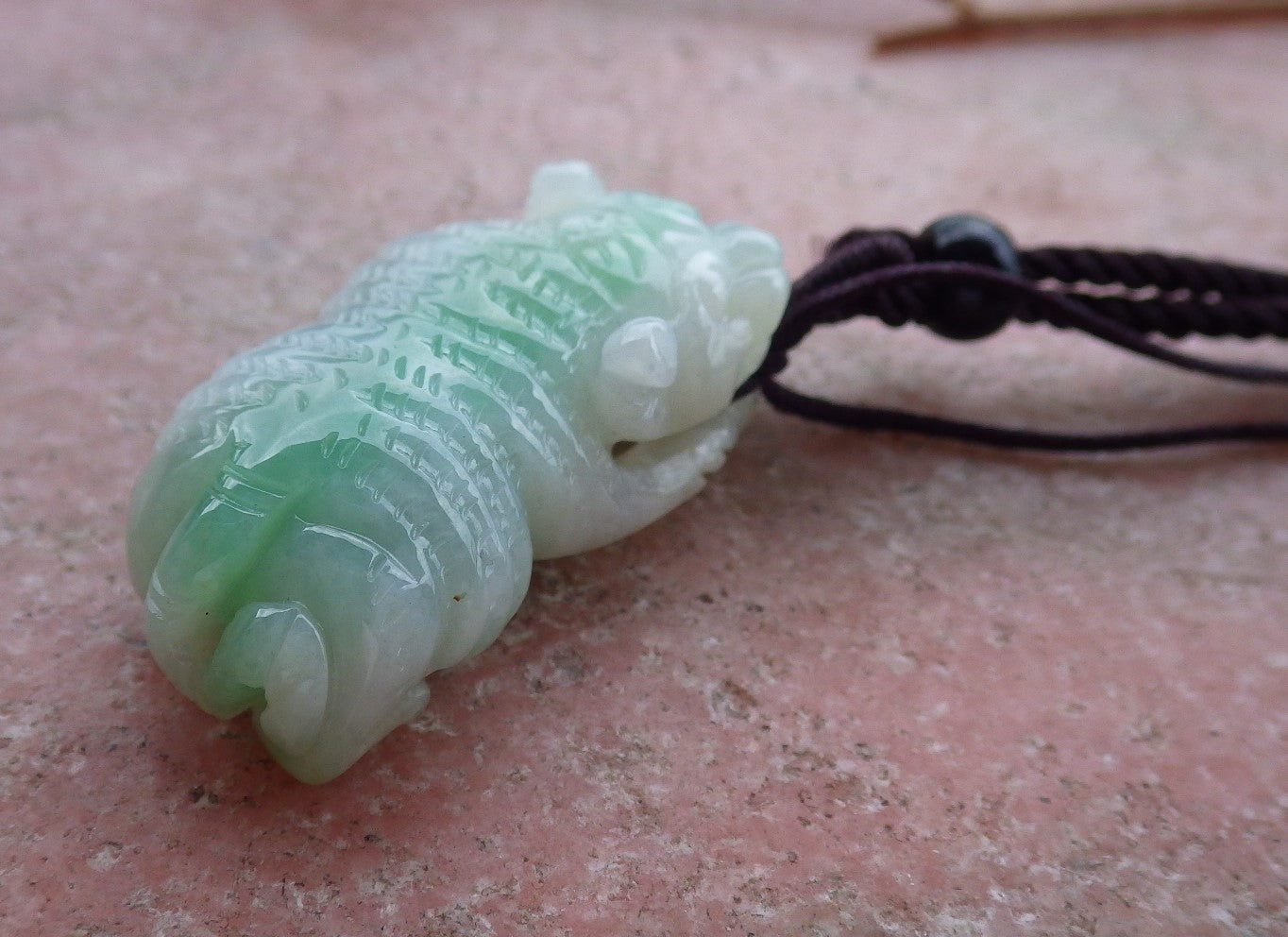 Certified Hand Carved Green Natural Myanmar Burma A Jade jadeite Zodiac Tiger Pendant Necklace