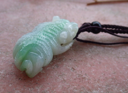 Certified Hand Carved Green Natural Myanmar Burma A Jade jadeite Zodiac Tiger Pendant Necklace