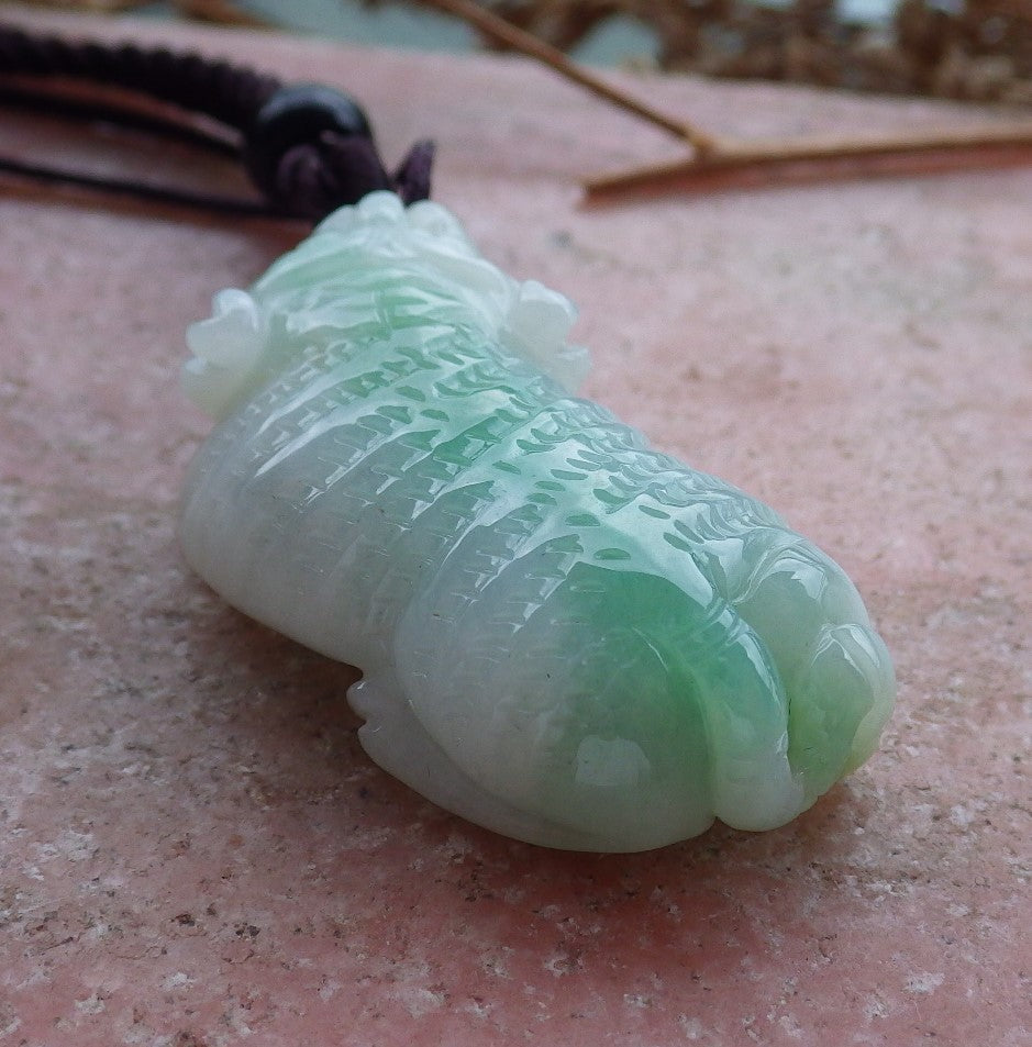 Certified Hand Carved Green Natural Myanmar Burma A Jade jadeite Zodiac Tiger Pendant Necklace