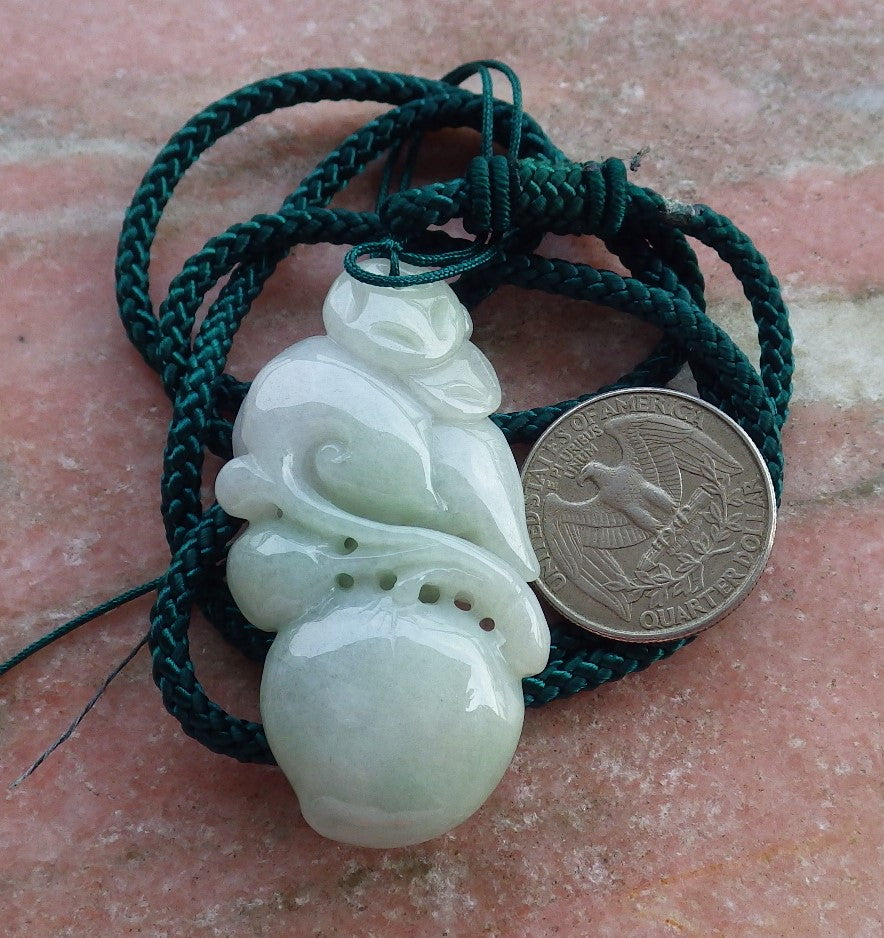 Certified Hand Carved popular Green 100% Natural Myanmar Burma A Jade jadeite Dragon Ruyi Pendant Necklace