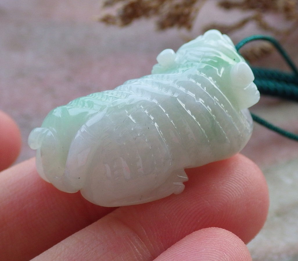 Certified Hand Carved Green Natural Myanmar Burma A Jade Jadeite Zodiac Tiger Pendant discount Necklace