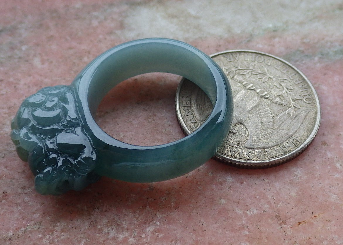 Certified Hand Carved Blue Water Green Natural Myanmar Burma A JADE Jadeite Dragon Pi Xiu Ring US 8.75