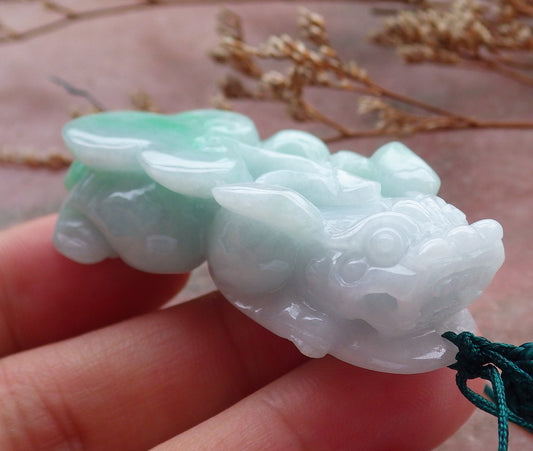 Certified Hand Carved Natural Myanmar Burma A Jade jadeite Dragon Pi Xiu Lucky Amulet Pendant Necklace
