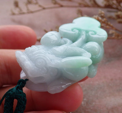 Certified Hand Carved Natural Myanmar Burma A Jade jadeite Dragon Pi Xiu Lucky Amulet Pendant Necklace