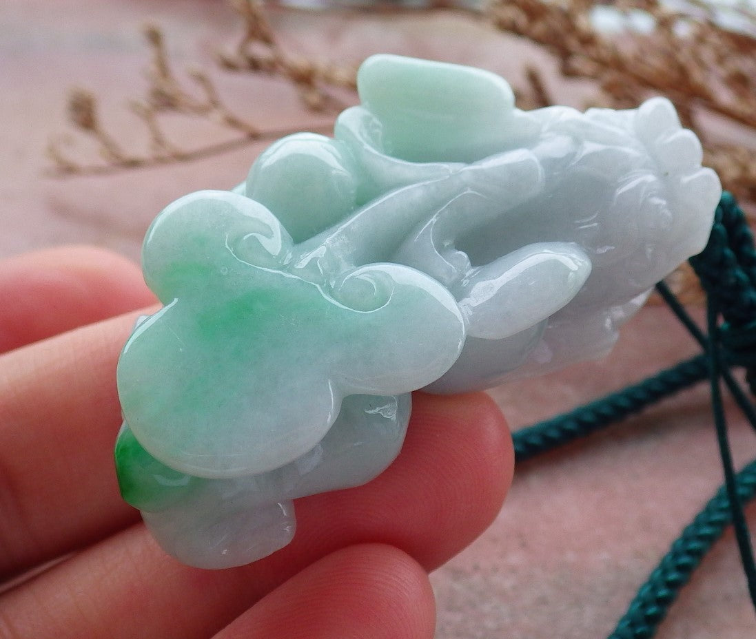 Certified Hand Carved Natural Myanmar Burma A Jade jadeite Dragon Pi Xiu Lucky Amulet Pendant Necklace