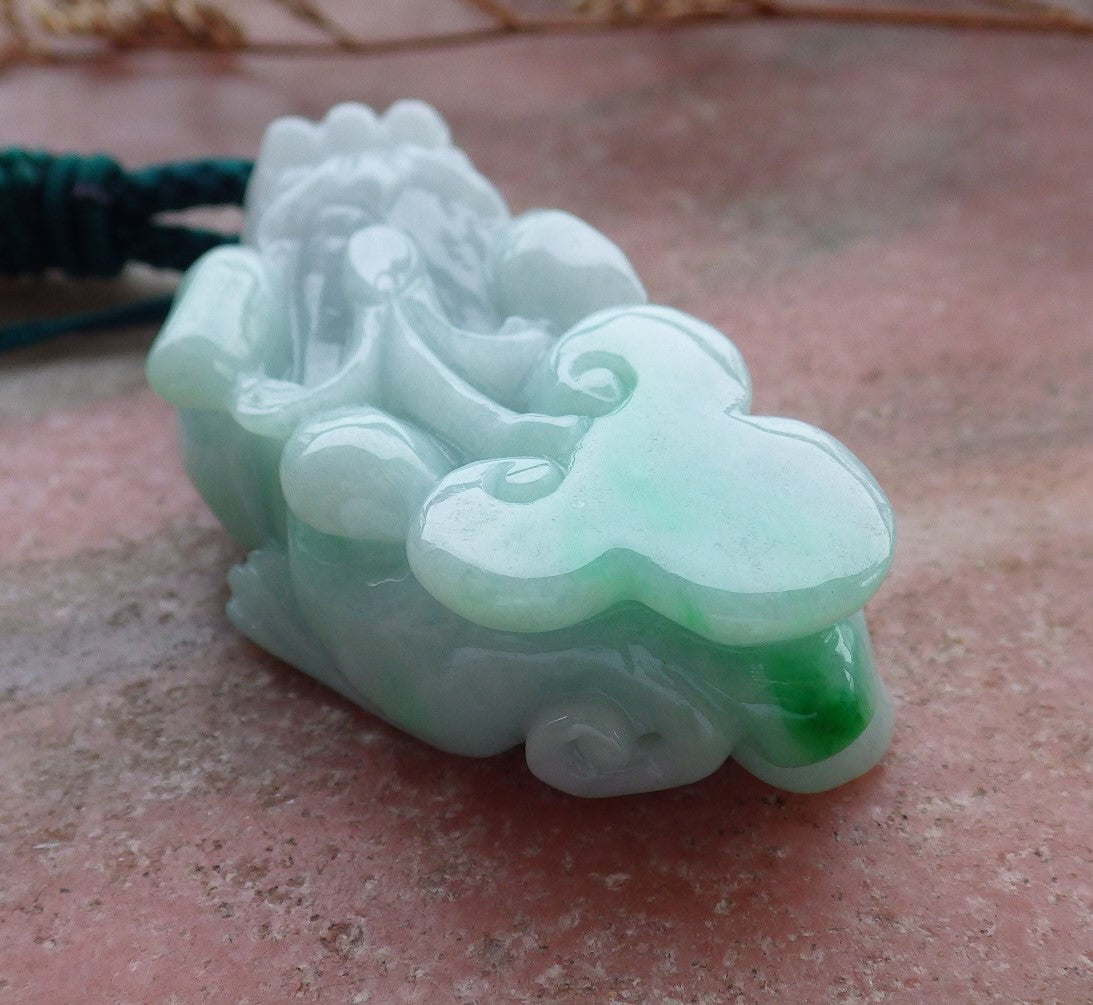 Certified Hand Carved Natural Myanmar Burma A Jade jadeite Dragon Pi Xiu Lucky Amulet Pendant Necklace